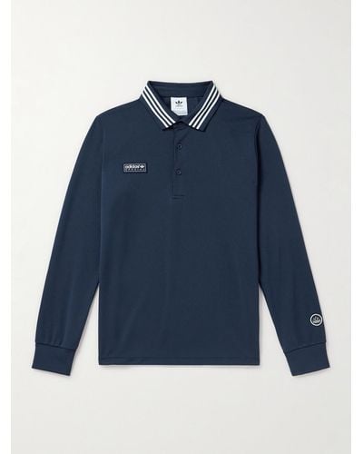 adidas Originals Striped Logo-appliquéd Recycled-jersey Polo Shirt - Blue