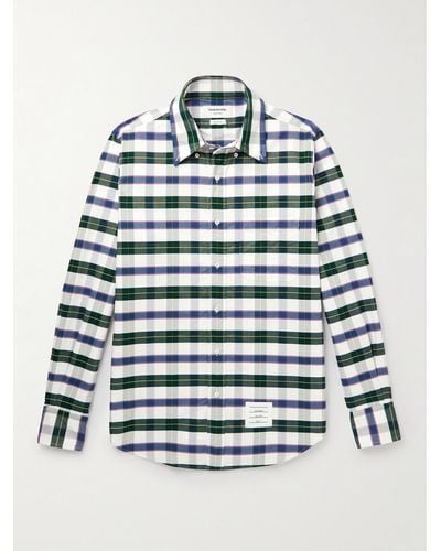 Thom Browne Cutaway-collar Checked Cotton-oxford Shirt - Grey