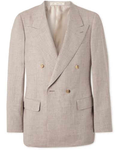 Umit Benan Double-breasted Linen And Wool-blend Blazer - Natural