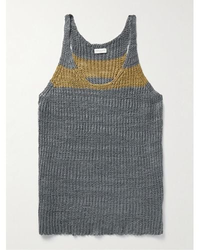 Dries Van Noten Striped Open-knit Linen-blend Tank Top - Grey