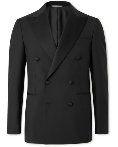 Canali Double-breasted Wool And Mohair-blend Tuxedo Jacket - Black