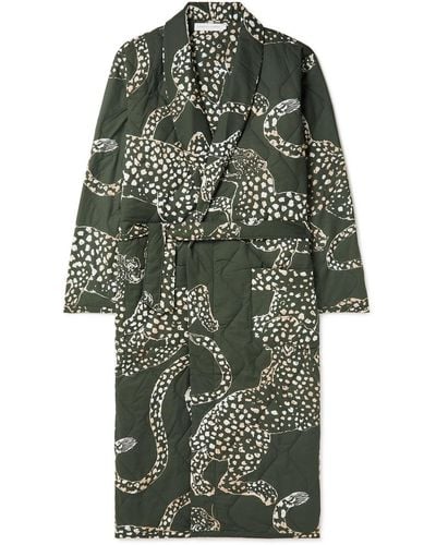 Desmond & Dempsey Quilted Printed Cotton Robe - Green