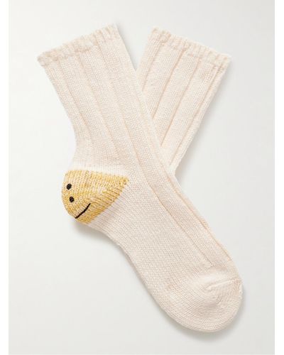 Kapital Socken aus einer bedruckten Baumwollmischung mit Intarsienmotiv - Natur