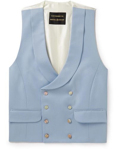 Favourbrook Dukes Slim-fit Shawl-lapel Double-breasted Linen Waistcoat - Blue