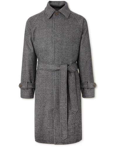 STÒFFA Belted Herringbone Wool Coat - Gray