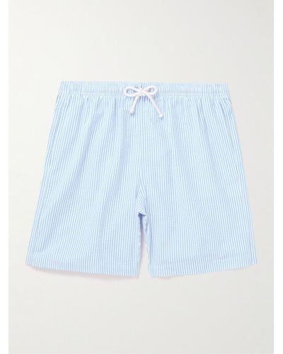 Anderson & Sheppard Straight-leg Mid-length Striped Seersucker Swim Shorts - Blue
