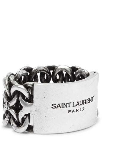 Saint Laurent Logo-engraved Oxidised Silver-tone Ring - Metallic