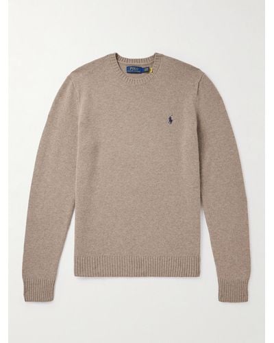 Polo Ralph Lauren Logo-embroidered Wool And Cashmere-blend Sweater - Natural
