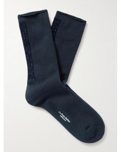 Blue Blue Japan Fleece-trimmed Cotton-blend Socks - Blue