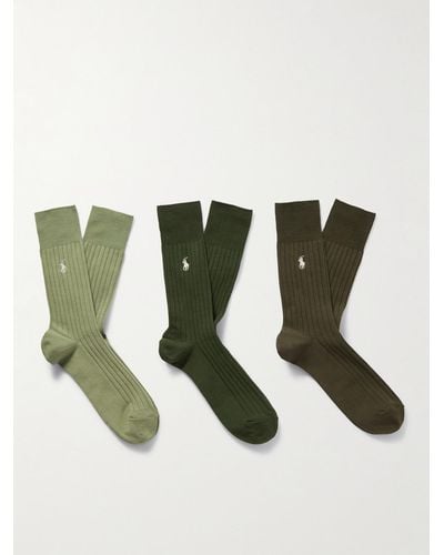 Polo Ralph Lauren Set aus drei Paar Socken aus einer gerippten Baumwollmischung mit Logostickerei - Grün