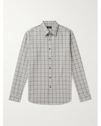 Theory Irving Checked Cotton Shirt - Grey
