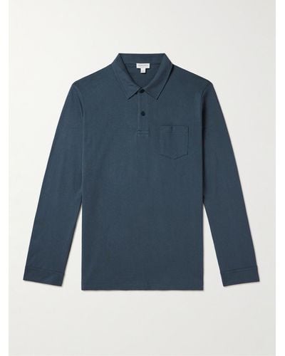 Sunspel Riviera Slim-fit Cotton-mesh Polo Shirt - Blue