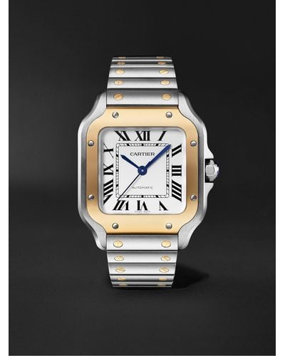 Cartier Santos de Automatic 35,1 mm Uhr aus 18 Karat Gold mit Armbändern aus Edelstahl und Leder zum Wechseln - Schwarz