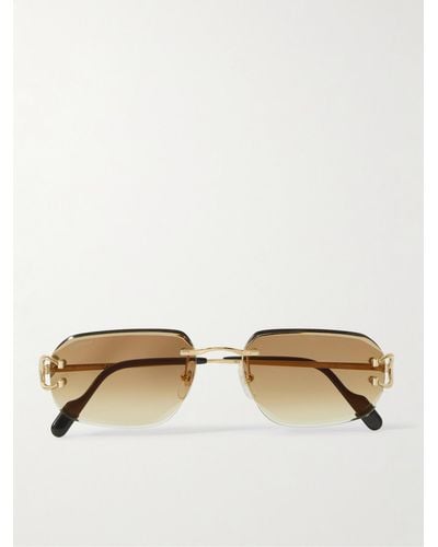Cartier Signature C Rimless Rectangular-frame Gold-tone Sunglasses - Natural
