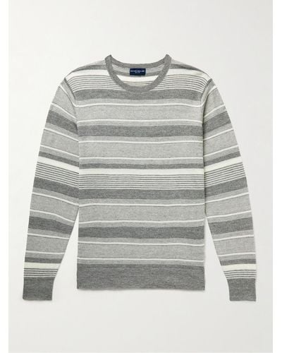 Peter Millar Keys Striped Linen And Merino Wool-blend Sweater - Grey