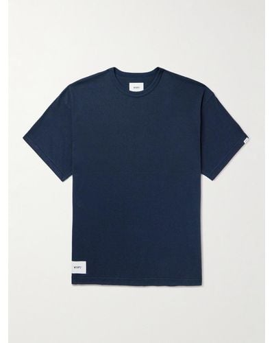 WTAPS Academy Logo-appliquéd Printed Cotton-blend Jersey T-shirt - Blue