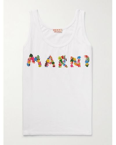 Marni Logo-print Cotton-jersey Tank Top - White