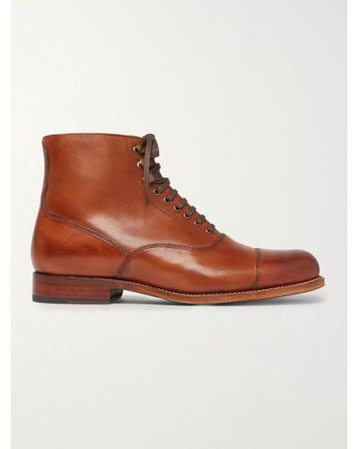 Grenson Leander Cap-toe Burnished-leather Boots - Brown