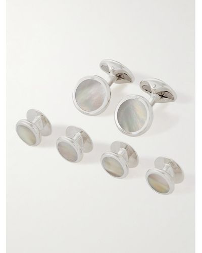 Kingsman Deakin & Francis Set di gemelli e bottoni da smoking in argento sterling e madreperla - Metallizzato