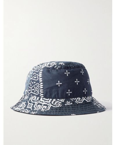 Kapital Logo-appliquéd Bandana-print Cotton-voile Bucket Hat - Blue