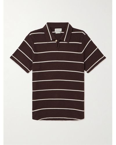 Oliver Spencer Hawthorn Striped Waffle-knit Stretch-cotton And Modal-blend Polo Shirt - Brown