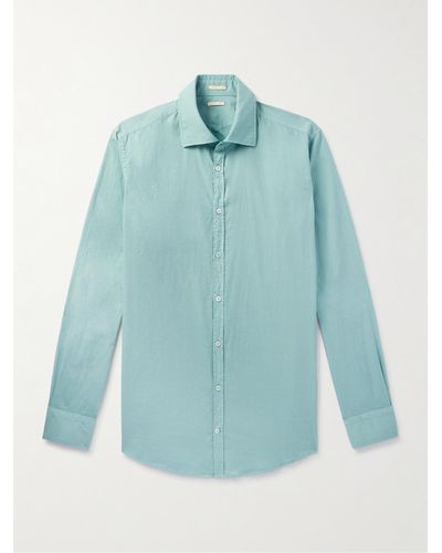 Massimo Alba Genova Cutaway-collar Cotton-voile Shirt - Blue