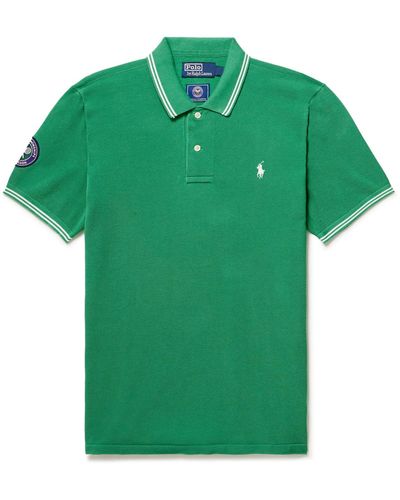 Polo Ralph Lauren Wimbledon Logo-embroidered Appliquéd Cotton-piqué Polo Shirt - Green