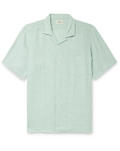 Hartford Palm Convertible-collar Linen Shirt - Green