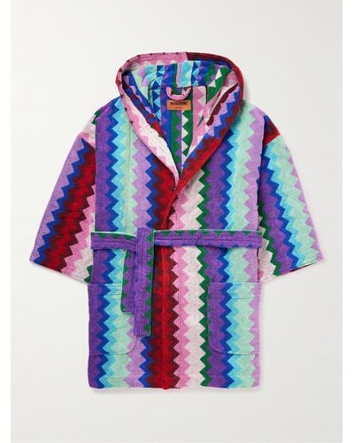 Missoni Chantal Striped Cotton-terry Jacquard Hooded Robe - Blue