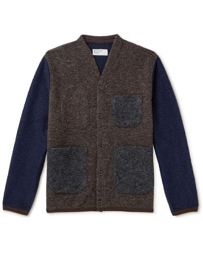Universal Works Colour-block Wool-blend Fleece Cardigan - Blue
