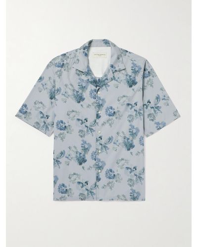 Officine Generale Eren Camp-collar Floral-print Cotton-poplin Shirt - Blue