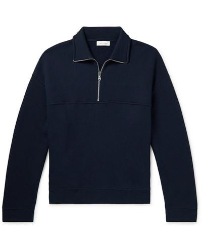 NINETY PERCENT Organic Cotton-jersey Half-zip Sweatshirt - Blue
