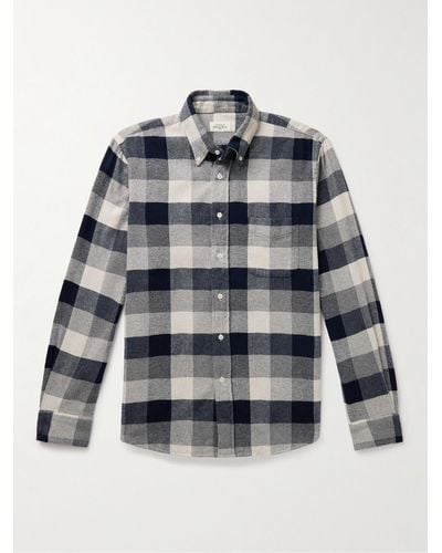 Hartford Pitt Button-down Collar Checked Cotton-flannel Shirt - Grey