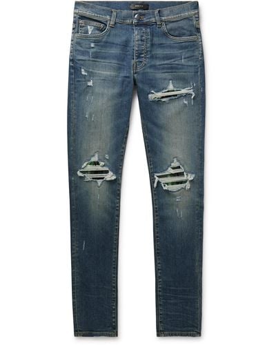 Amiri Mx1 Skinny-fit Paneled Distressed Jeans - Blue