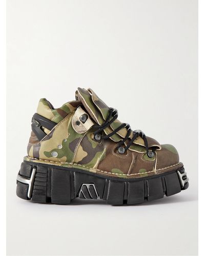 Vetements New Rock Embellished Camouflage-print Leather Platform Trainers - Green