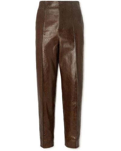 Bottega Veneta Straight-leg Snake-effect Leather Pants - Brown
