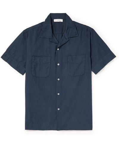 Save Khaki Camp-collar Garment-dyed Cotton Oxford Shirt - Blue