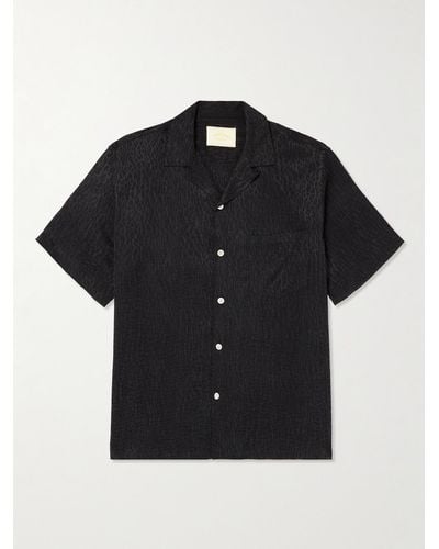 Portuguese Flannel Finger Print Convertible-collar Jacquard Shirt - Black