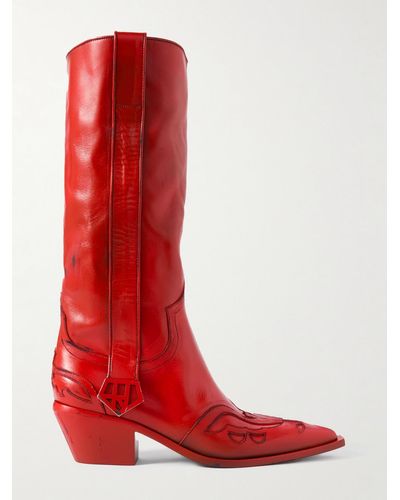 Enfants Riches Deprimes Distressed Leather Cowboy Boots - Red