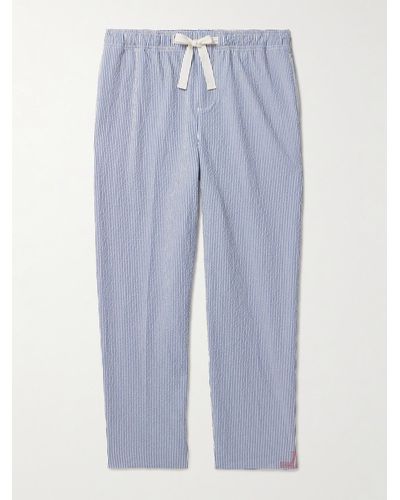 Orlebar Brown Alex Tapered Striped Cotton-blend Seersucker Drawstring Trousers - Blue
