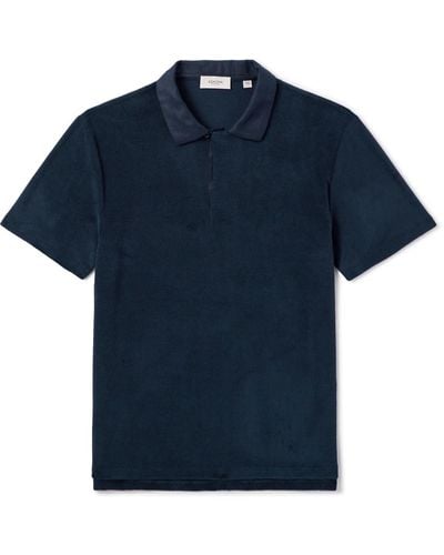 Agnona Linen-trimmed Cotton-blend Terry Polo Shirt - Blue