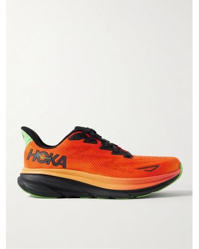 Hoka One One Clifton 9 Rubber-trimmed Mesh Running Trainers - Orange