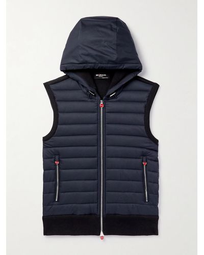 Kiton Slim-fit Panelled Quilted Shell And Cotton-blend Hooded Gilet - Blue