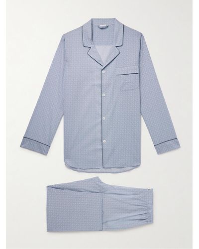 Zimmerli of Switzerland Pyjama aus Baumwoll-Voile mit Print und Reverskragen - Blau