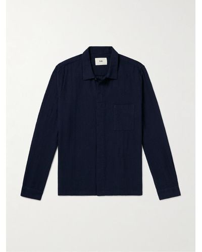 Folk Hemdjacke aus Baumwollgaze - Blau