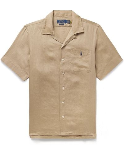 Polo Ralph Lauren Clady Convertible-collar Logo-embroidered Linen Shirt - Natural