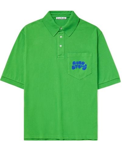 Acne Studios Exgo Ric Rac-trimmed Cotton-jersey Polo Shirt - Green