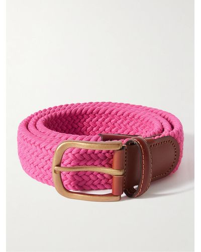 Anderson & Sheppard 3.5cm Leather-trimmed Woven Stretch-cotton Belt - Pink
