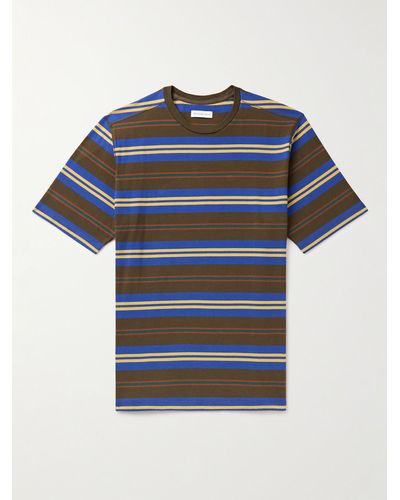 Pop Trading Co. Logo-embroidered Striped Cotton-jersey T-shirt - Blue