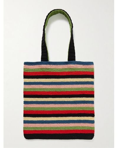 Bode Tote bag in cotone crochet a righe Village - Nero